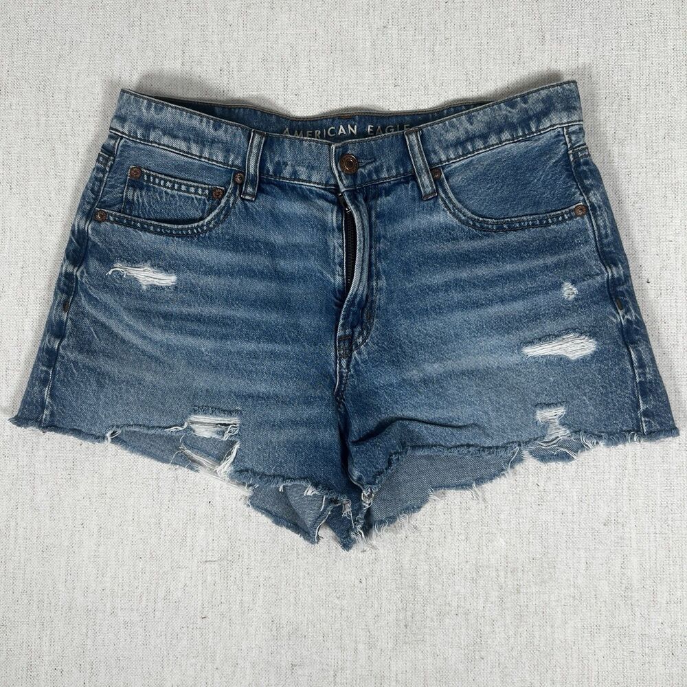 American Eagle Distressed Denim Shorts Raw Hem Blue Jean Shorts Womens Size 8